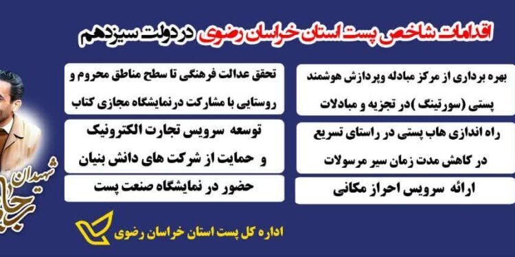 بخشی از دستاورد های اداره کل پست خراسان رضوی در دولت سیزدهم